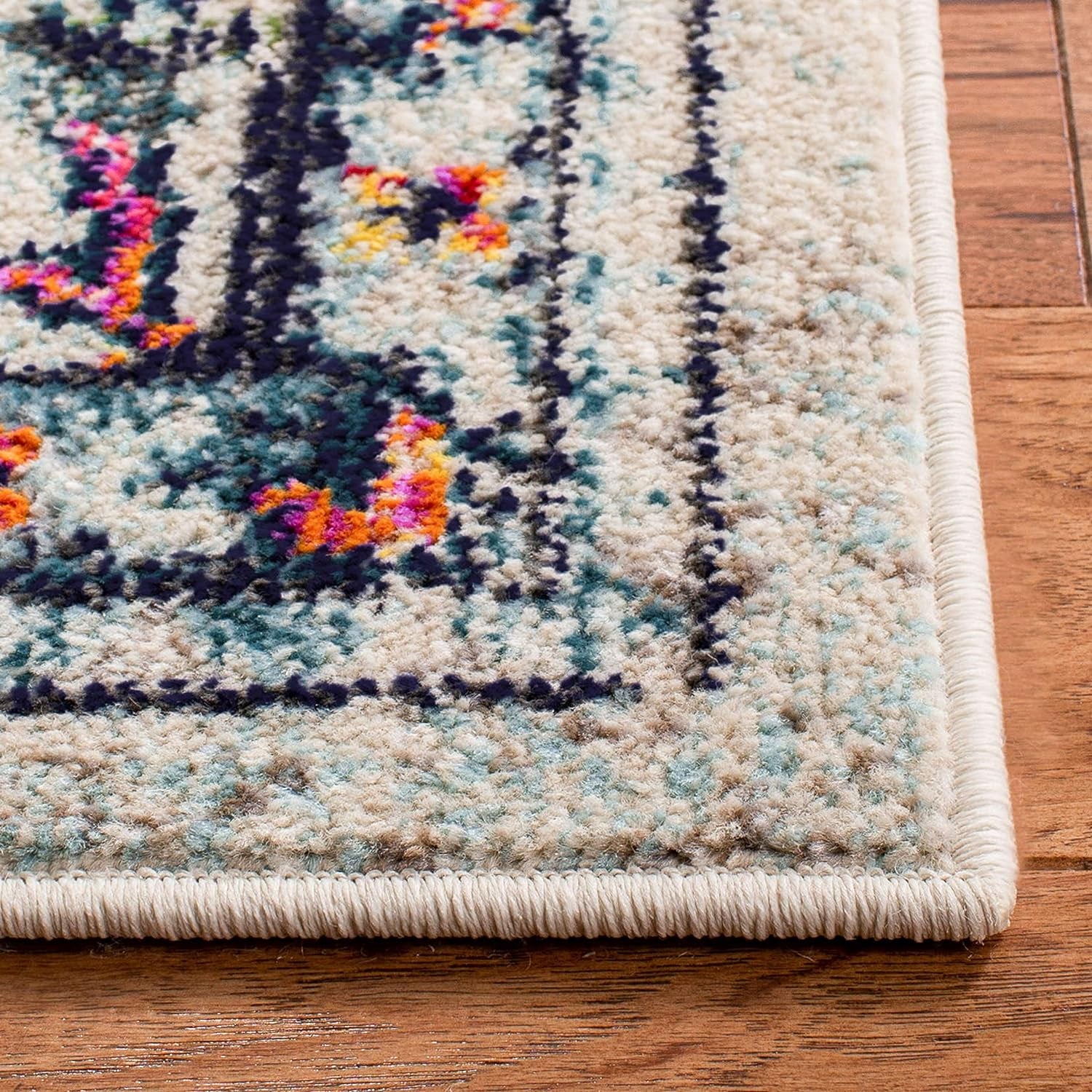 Madison Collection Runner Rug - 2' X 8', Cream & Blue, Boho Chic Medallion Distressed Design, Non-Shedding & Easy Care, Ideal for High Traffic Areas in Living Room, Bedroom (MAD473B)