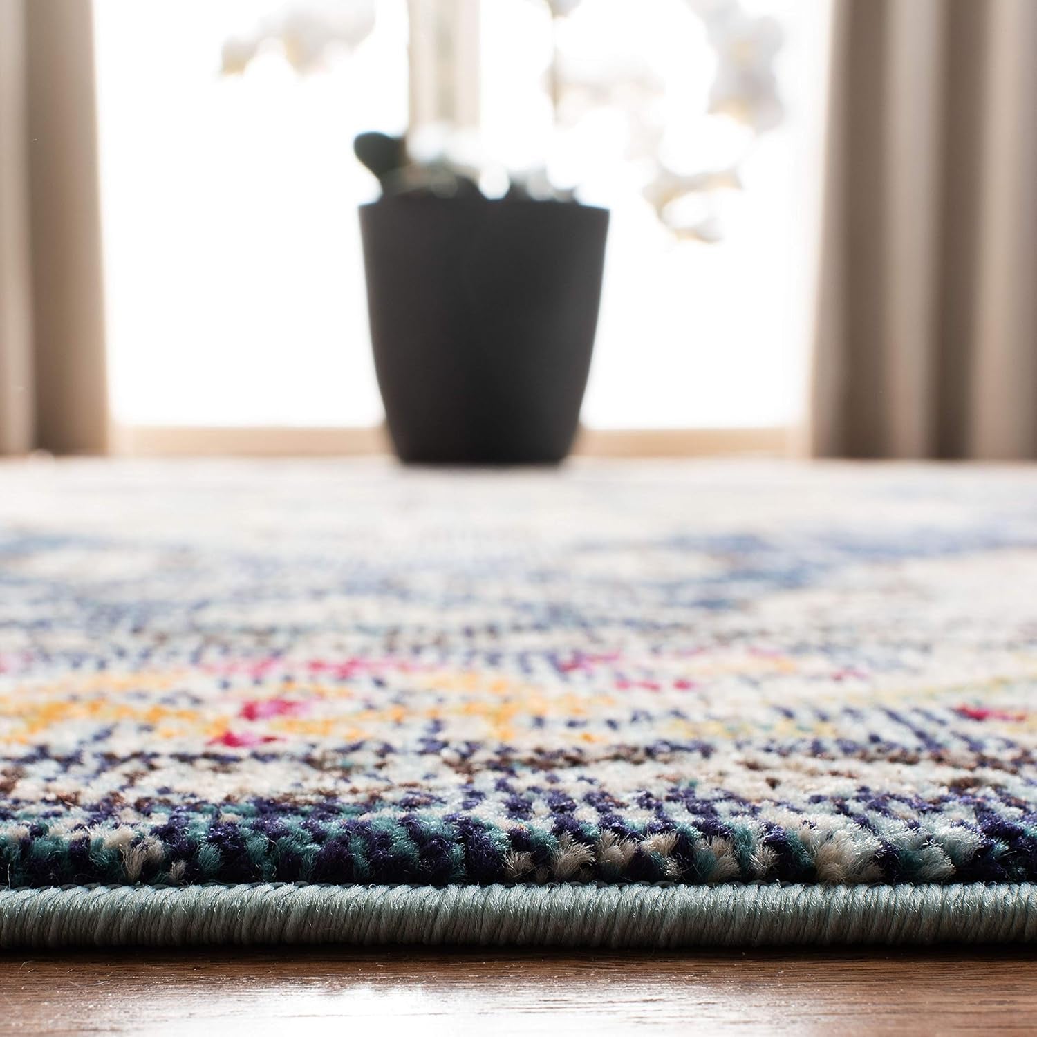 Monaco Collection Area Rug - 11' Square, Navy & Light Blue, Boho Chic Medallion Distressed Design, Non-Shedding & Easy Care, Ideal for High Traffic Areas in Living Room, Bedroom (MNC243N)