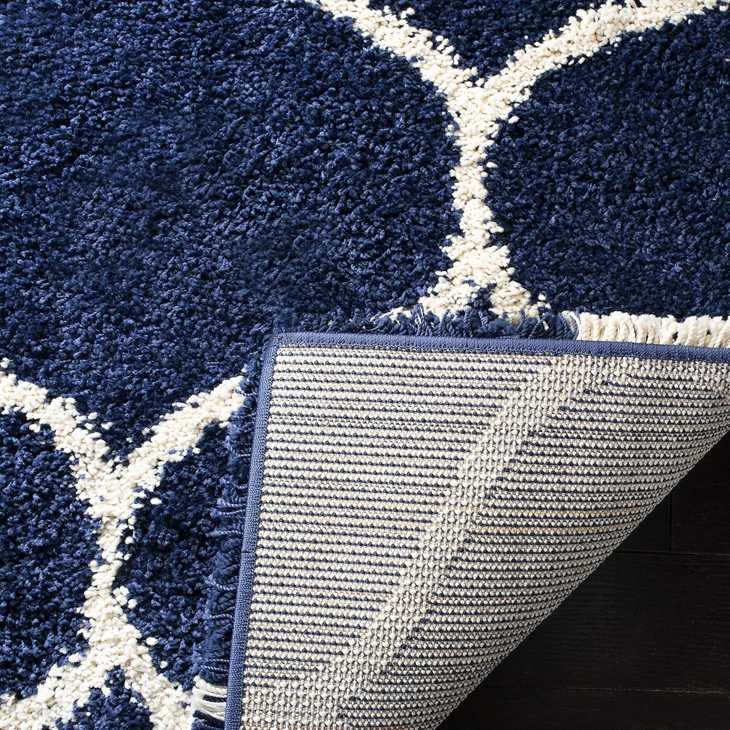 Hudson Shag Collection Runner Rug - 2'3" X 6', Navy & Ivory, Moroccan Trellis Design, Non-Shedding & Easy Care, 2-Inch Thick Ideal for High Traffic Areas in Living Room, Bedroom (SGH280C)