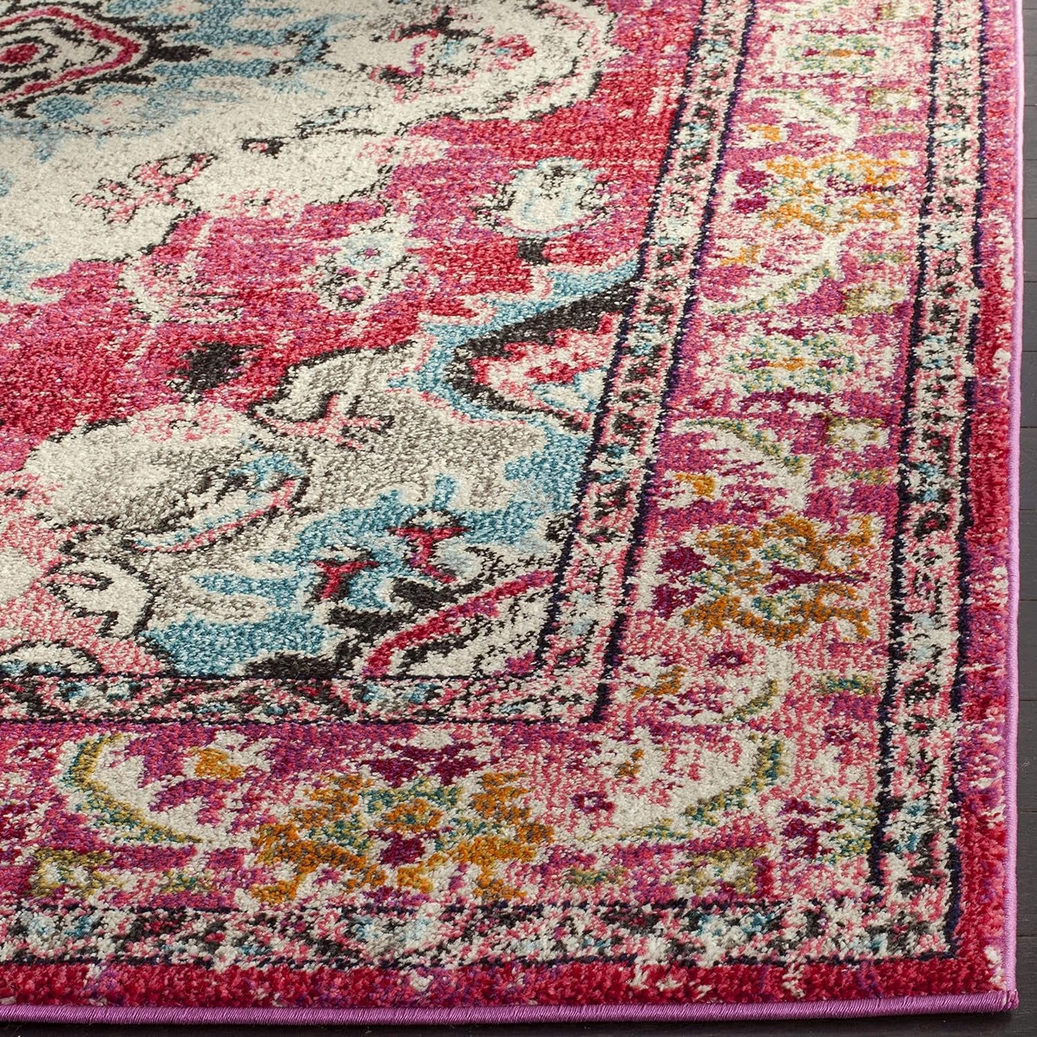 Monaco Collection Accent Rug - 4' X 5'7", Pink & Multi, Boho Medallion Distressed Design, Non-Shedding & Easy Care, Ideal for High Traffic Areas in Entryway, Living Room, Bedroom (MNC243D)