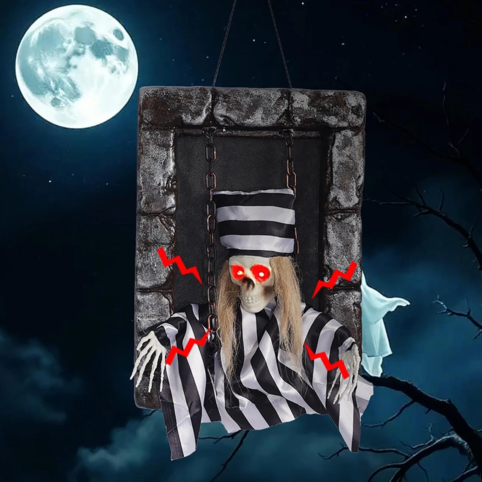 Halloween Ornaments Halloween Tombstone Decoration - Motion-Activated Glowing Screaming Hanging Ornament for Spooky Decorations Creepy Props