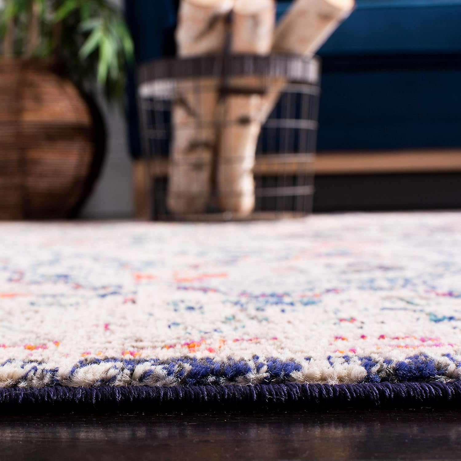 Area Rug 8X10 - Madison Collection - Large - Beige & Black, Boho Chic Medallion Distressed Design, Non-Shedding & Easy Cleaning, Ideal for Living Room, Bedroom, Dining Space (MAD447B)