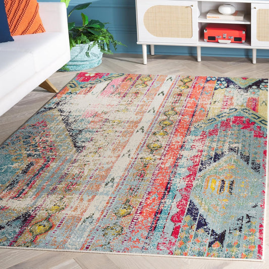 Monaco Collection Area Rug - 5'1" X 7'7", Multi, Boho Chic Tribal Distressed Design, Non-Shedding & Easy Care, Ideal for High Traffic Areas in Living Room, Bedroom (MNC222F)