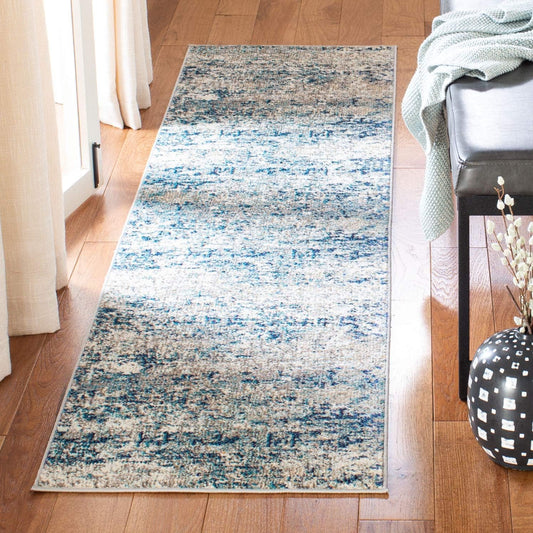 Madison Collection Runner Rug - 2'2" X 14', Grey & Blue, Modern Abstract Design, Non-Shedding & Easy Care, Ideal for High Traffic Areas in Living Room, Bedroom (MAD460K)