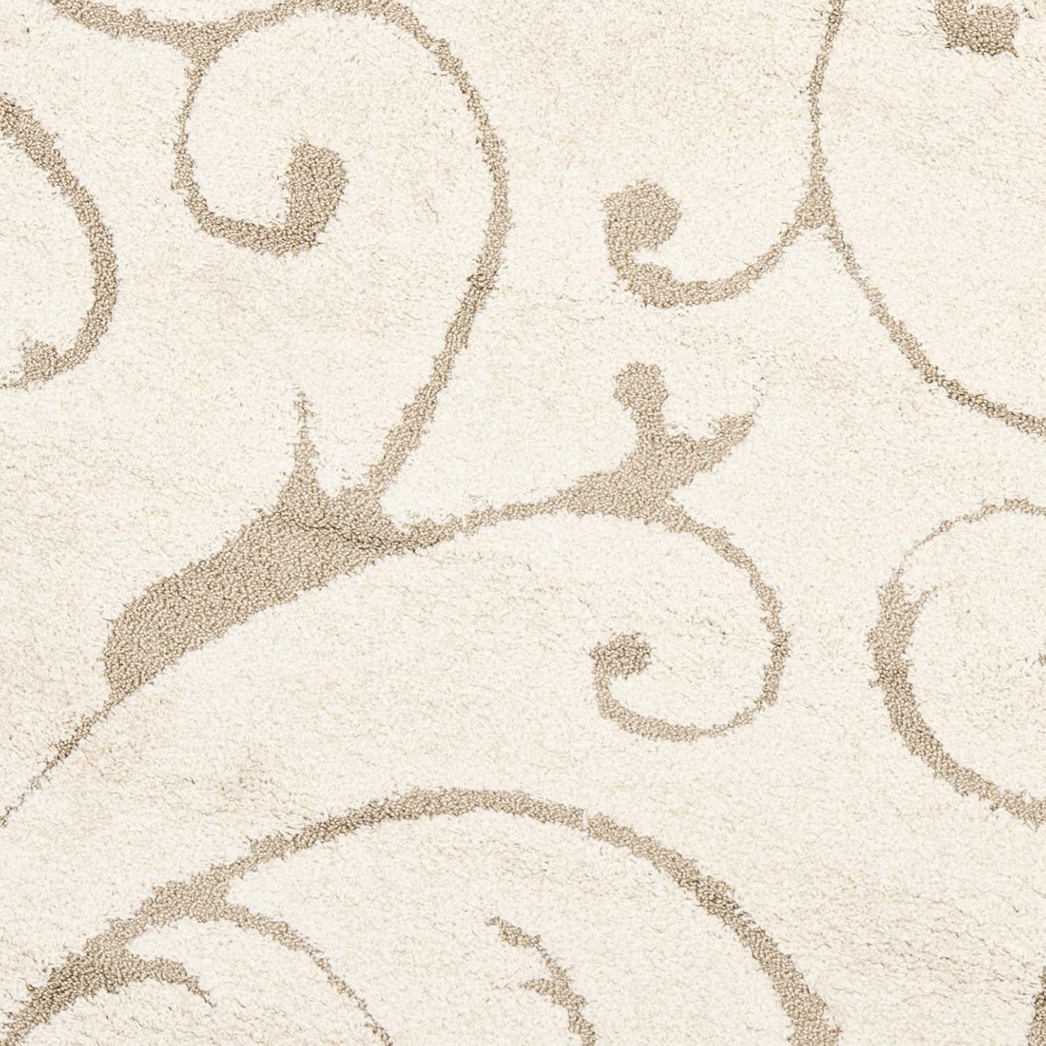 Florida Shag Collection Area Rug - 9' Round, Cream & Beige, Scroll Design, Non-Shedding & Easy Care, 1.2-Inch Thick Ideal for High Traffic Areas in Living Room, Bedroom (SG455-1113)