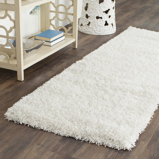 California Shag Collection Runner Rug - 2'3" X 19', White, Non-Shedding & Easy Care, 2-Inch Thick Ideal for High Traffic Areas in Living Room, Bedroom (SG151-1010)