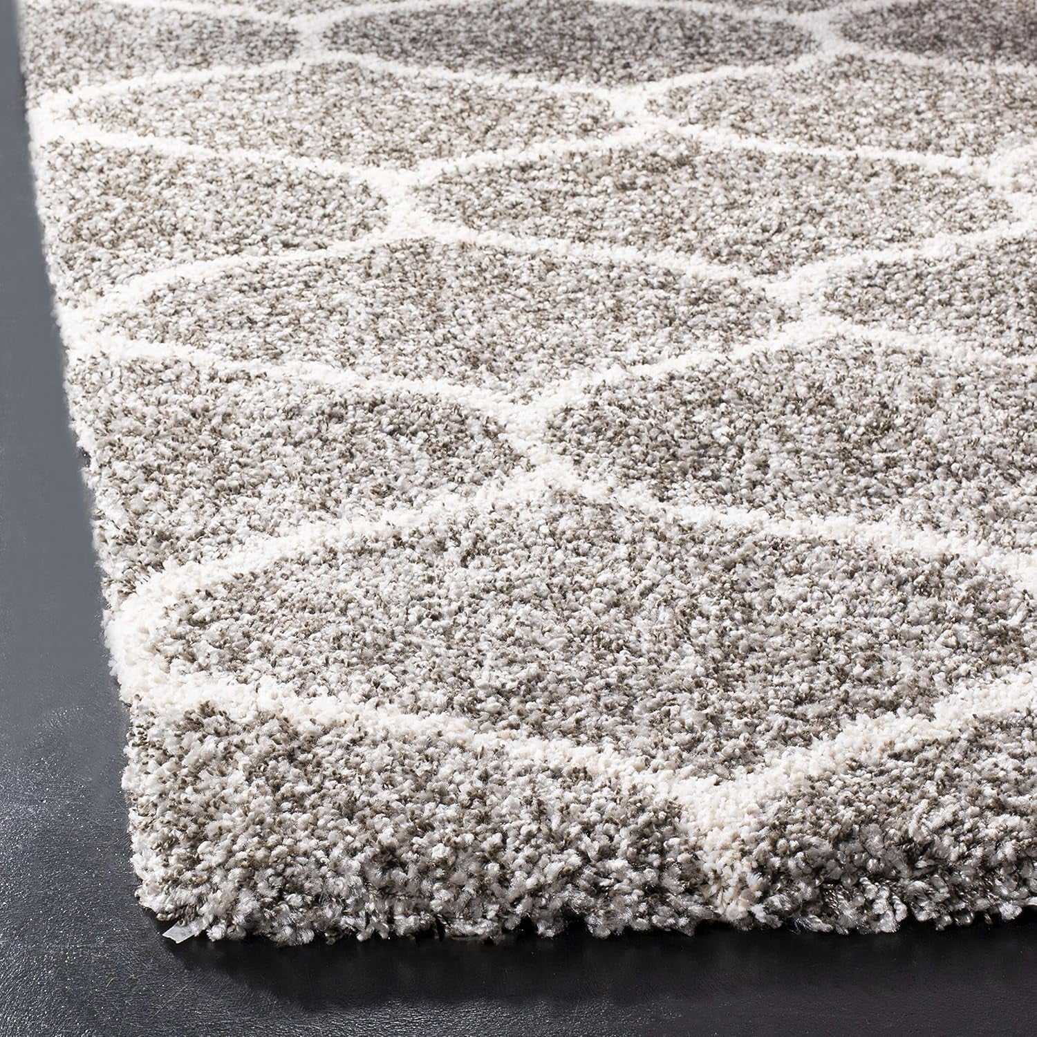 Hudson Shag Collection Area Rug - 10' X 14', Grey & Ivory, Moroccan Ogee Trellis Design, Non-Shedding & Easy Care, 2-Inch Thick Ideal for High Traffic Areas in Living Room, Bedroom (SGH280B)