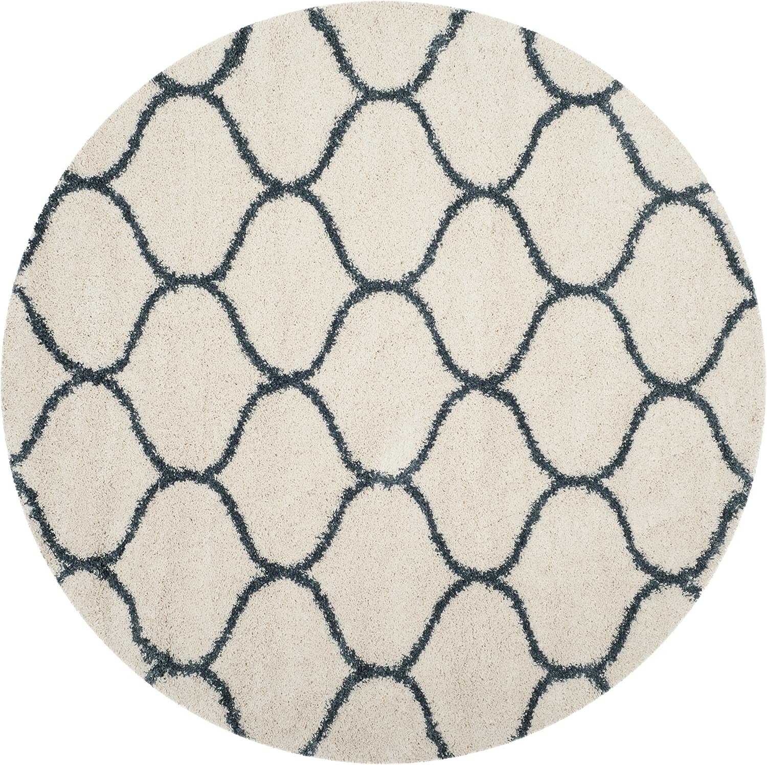 Hudson Shag Collection Area Rug - 7' Round, Ivory & Slate Blue, Trellis Design, Non-Shedding & Easy Care, 2-Inch Thick Ideal for High Traffic Areas in Living Room, Bedroom (SGH280T)