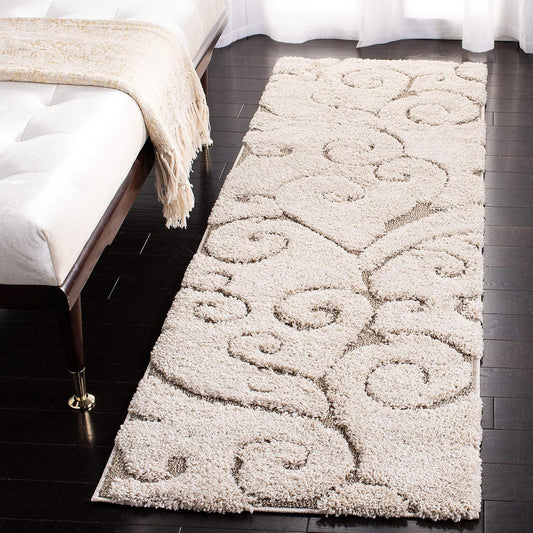 Florida Shag Collection Runner Rug - 2'3" X 15', Cream & Beige, Scroll Design, Non-Shedding & Easy Care, 1.2-Inch Thick Ideal for High Traffic Areas in Living Room, Bedroom (SG455-1113)