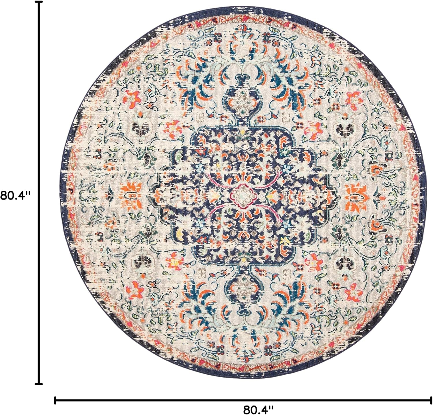 Madison Collection Area Rug - 6'7" Round, Beige & Black, Boho Chic Medallion Distressed Design, Non-Shedding & Easy Care, Ideal for High Traffic Areas in Living Room, Bedroom (MAD447B)
