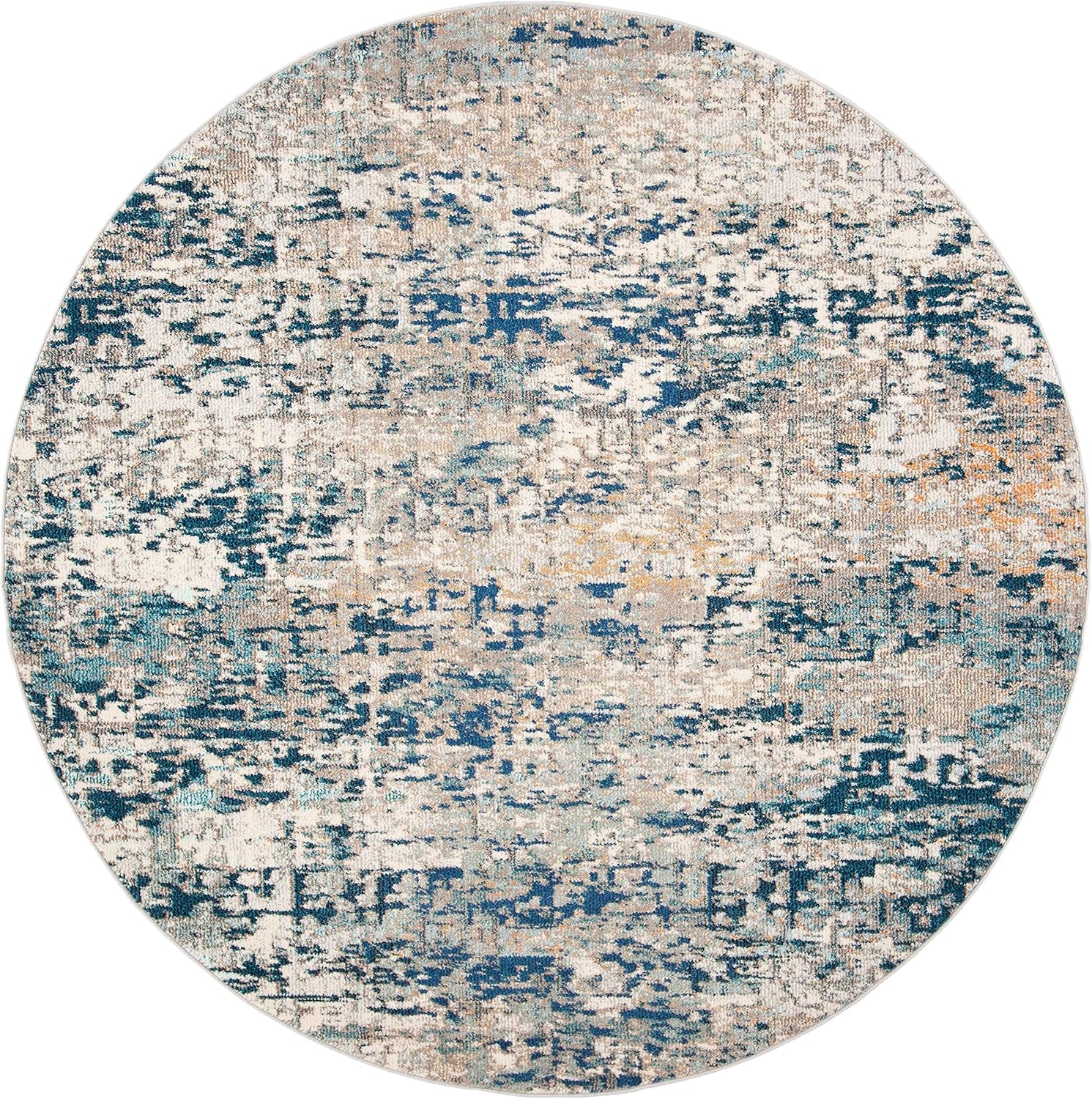 Madison Collection Area Rug - 5' Round, Grey & Blue, Modern Abstract Design, Non-Shedding & Easy Care, Ideal for High Traffic Areas in Living Room, Bedroom (MAD460K)