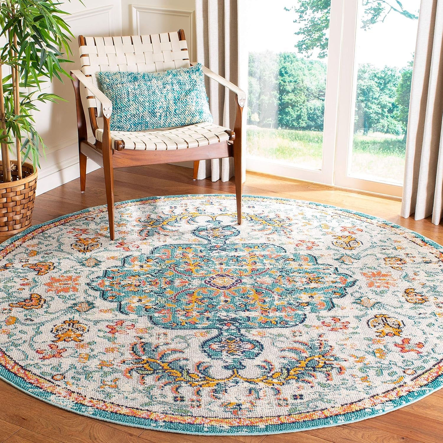 Madison Collection 11' round Grey/Light Blue MAD447F Boho Chic Medallion Distressed Non-Shedding Dining Room Entryway Foyer Living Room Bedroom Area Rug