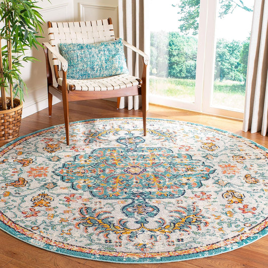 Madison Collection 11' round Grey/Light Blue MAD447F Boho Chic Medallion Distressed Non-Shedding Dining Room Entryway Foyer Living Room Bedroom Area Rug