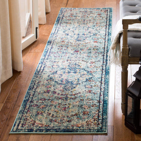 Madison Collection Runner Rug - 2'2" X 10', Navy & Light Blue, Boho Chic Medallion Distressed Design, Non-Shedding & Easy Care, Ideal for High Traffic Areas in Living Room, Bedroom (MAD447K)