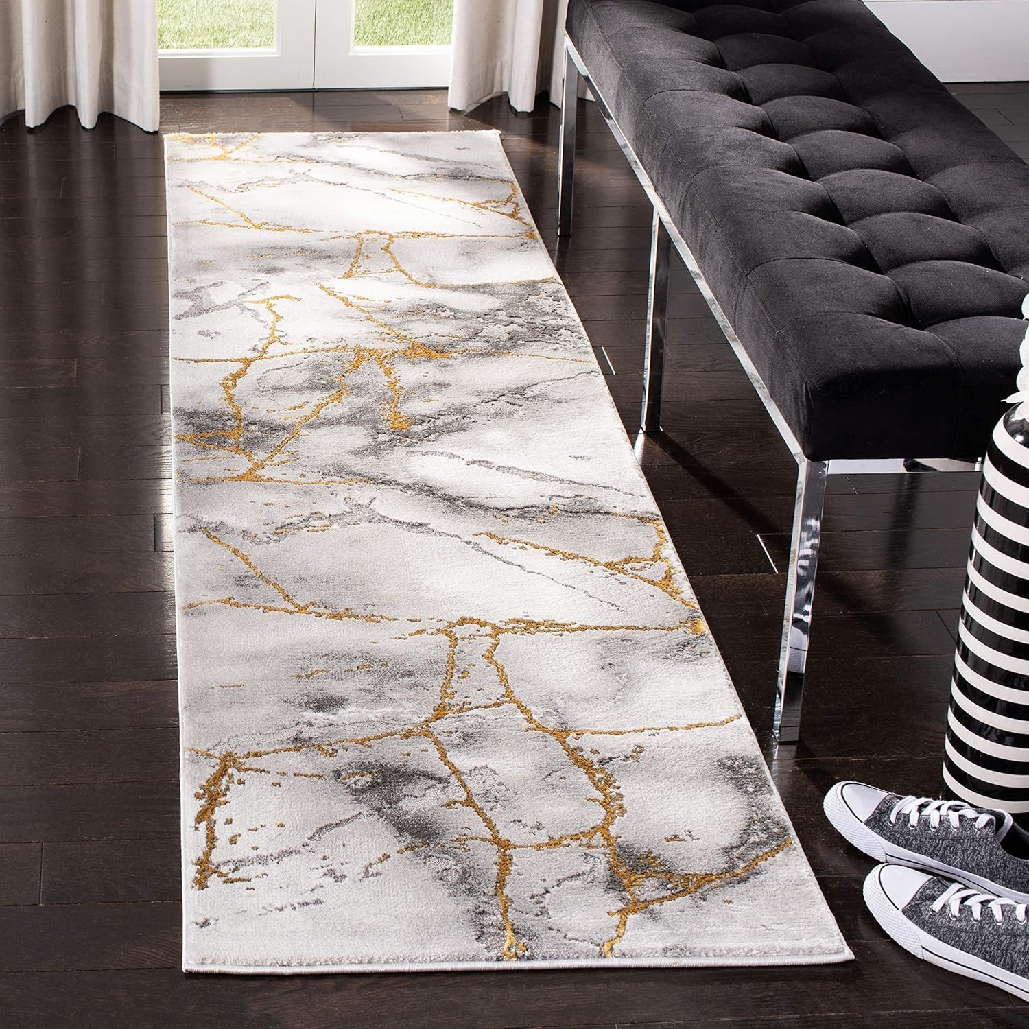 Craft Collection Runner Rug - 2'3" X 8', Grey & Gold, Modern Abstract Design, Non-Shedding & Easy Care, Ideal for High Traffic Areas in Living Room, Bedroom (CFT877F)