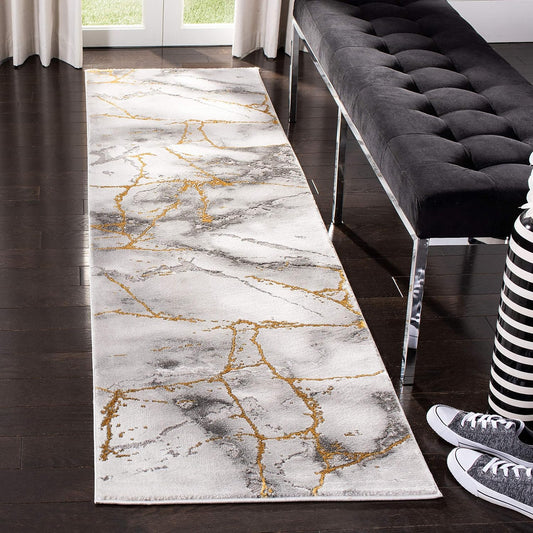 Craft Collection Runner Rug - 2'3" X 8', Grey & Gold, Modern Abstract Design, Non-Shedding & Easy Care, Ideal for High Traffic Areas in Living Room, Bedroom (CFT877F)