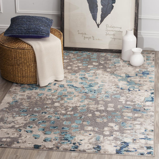 Monaco Collection Area Rug - 6'7" X 9'2", Grey & Light Blue, Boho Chic Abstract Watercolor Design, Non-Shedding & Easy Care, Ideal for High Traffic Areas in Living Room, Bedroom (MNC225E)